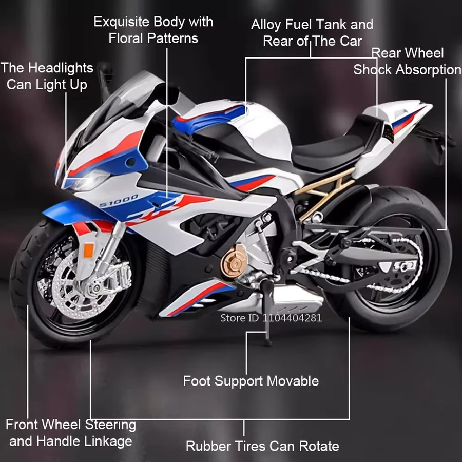 MAKEDA S1000RR R1250GS Motorrad Modelle, 1:12, Metall, Gummi, Blau - Bild 5