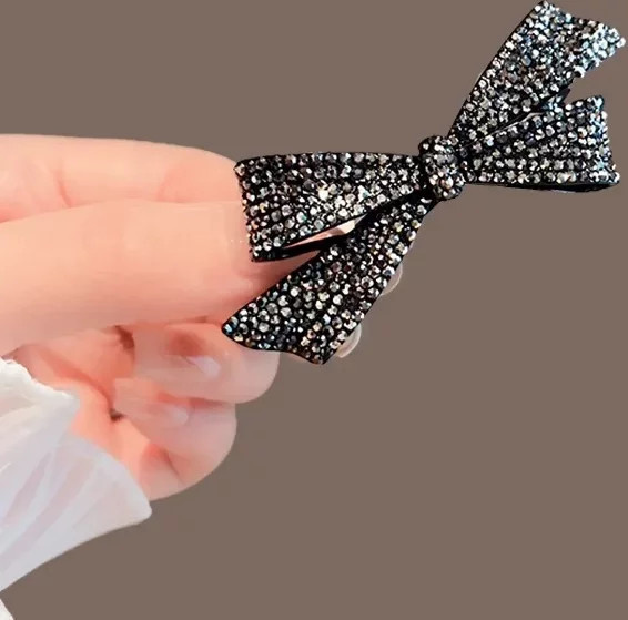 HIYAYZ Haarnadel, schwarze Strass-Schleife mit Federklammer, Damen - Bild 1