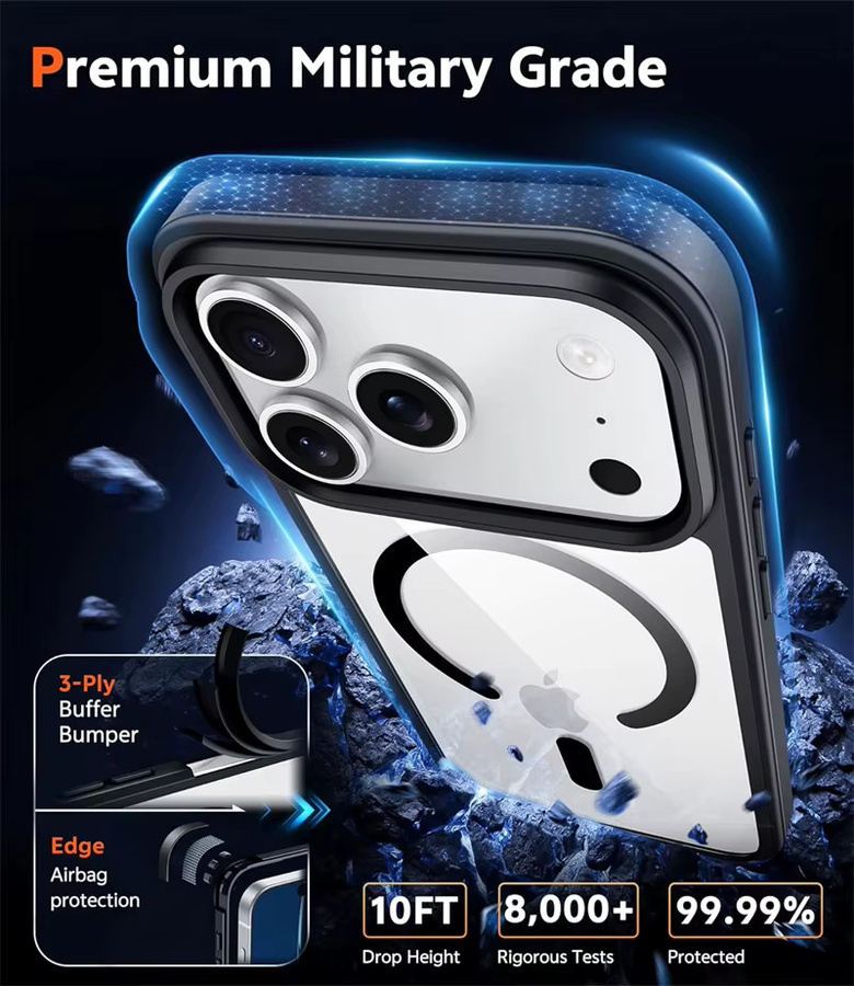 Stoßfeste transparente magnetische MagSafe Handyhülle von OLPAY für iPhone 17 Air, 16, 15, 14, 13, 12 und 11 Pro Max Plus - Bild 4