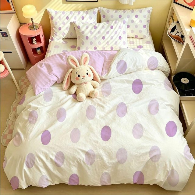 Bettwäsche-Set mit Cartoon-Tierprint aus atmungsaktiver Mikrofaser, 4-teiliges Set mit Bettbezug und Kissenbezügen in Weiß, B/H: 180 x 220 cm - Bild 1