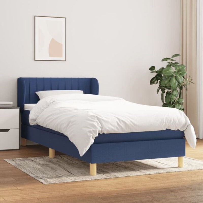 Vidaxl Boxspringbett mit Matratze aus Stoff in Blau und Weiß, B/T/H: 90 x 190 cm - Bild 1