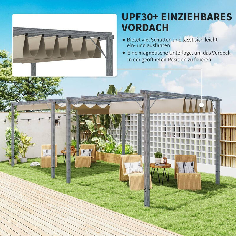 Outsunny Pergola aus Aluminium in Grau mit B/H/L: 296 x 232 x 299 cm - Bild 4