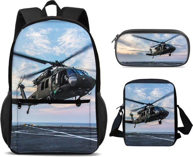 Fancy Style Studio 3-teiliges Set aus Helikopter-Rucksack, Federmäppchen und Umhängetasche in Multicolour - Bild 1