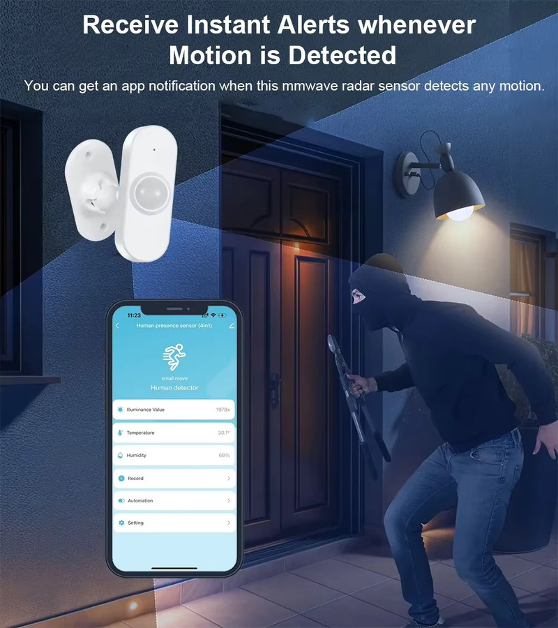 Haozee Smart Zigbee Human Presence Sensor mit 24G mmWave Radar und optionaler Temperatur- und Feuchtigkeitserkennung, Weiß - Bild 4