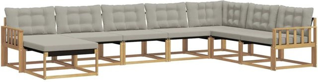 vidaXL Outdoor-Sofagarnitur 8-teilig in U-Form aus Akazienholz mit Polstern in Weiß und Grau - Bild 1