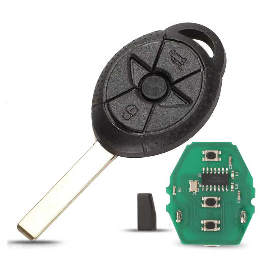 Jingyuqin Auto Fernbedienung Schlüssel für BMW Mini mit gerader Klinge und 3 Tasten, PCF7935 Chip, 315 MHz oder 433 MHz, Schwarz - Bild 2