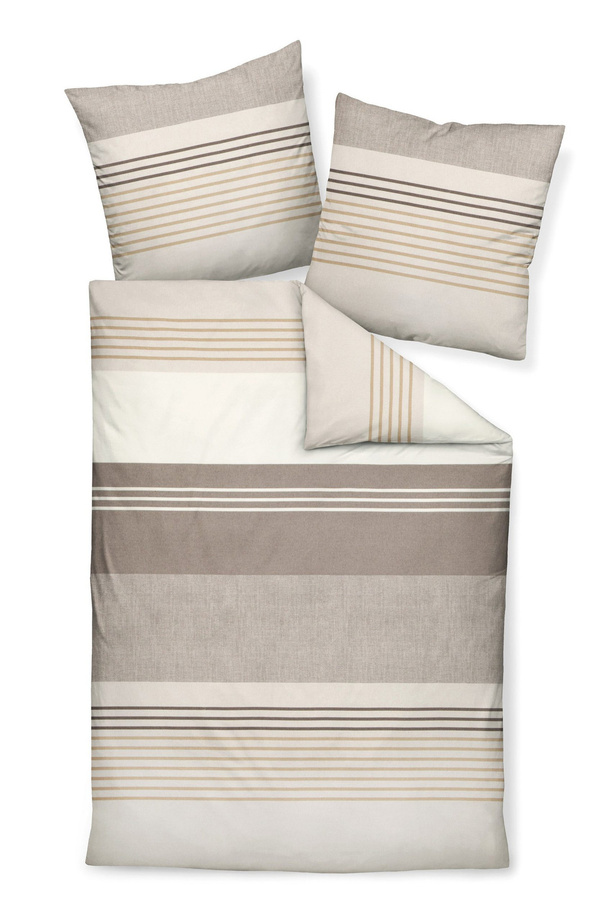 Janine Biber Bettwäsche Davos Streifen aus Baumwolle in Beige Sand Braun, B/H: 155 x 220 cm mit Kissenbezug 80 x 80 cm - Bild 1