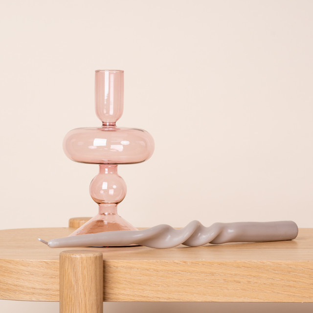 Glas Kerzenhalter BLUME2000 geschwungen in Pink für Stabkerzen, Höhe: 23,0 cm, Breite: 9,0 cm, Tiefe: 9,0 cm - Bild 1
