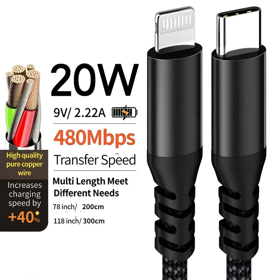 LAIHONEN MFi-zertifiziertes USB-C auf Lightning Schnellladekabel in Schwarz für iPhone und iPad - Bild 5