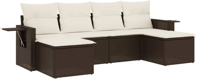 vidaXL 6-teilige Garten-Sofagarnitur aus braunem Poly-Rattan mit Kissen aus Polyester und pulverbeschichtetem Stahl - Bild 1