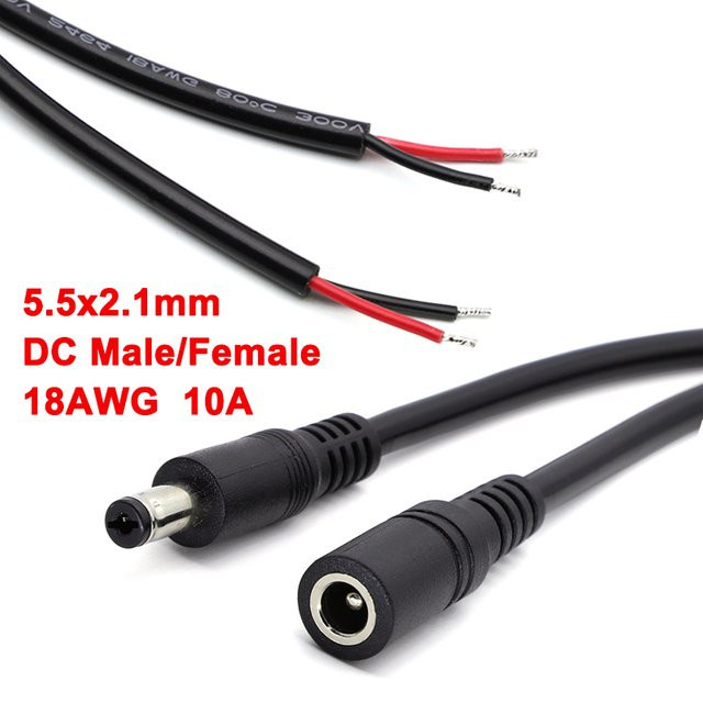 JCD DC Power Adapter Kabel Set 18AWG 5,5x2,1mm Stecker für 12V 10A Netzteil DIY CCTV LED in Schwarz - Bild 1