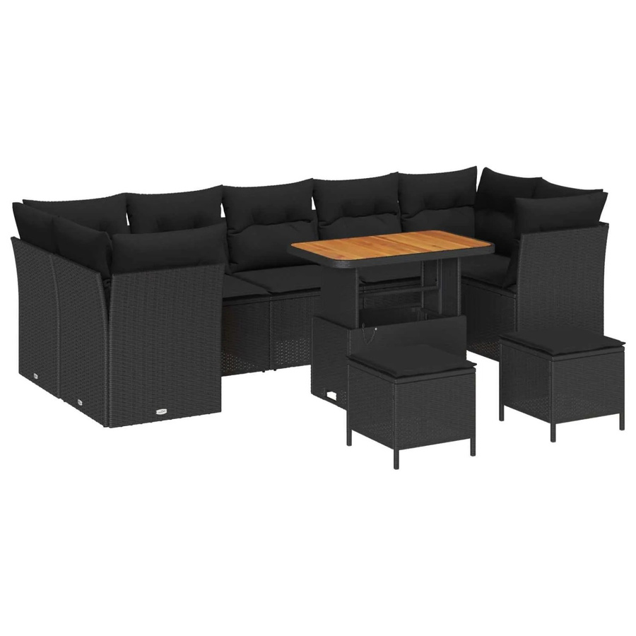 vidaXL Garten-Sofa-Set in U-Form mit 10-teiligem Polster-Set und Stauraumfunktion in Schwarz - Bild 2