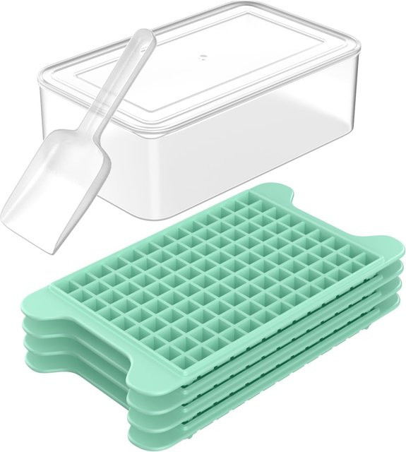 Fddbi Mini-Eiswürfelform Set mit Behälter, 4 Stück Nugget-Eiswürfelformen aus Silikon, Farbe: Weiß/Transparent - Bild 1