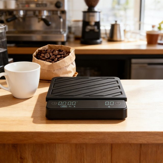 JUSTINLAU Smarte Kaffeewaage in Schwarz mit Durchflussmessung, digitalem Display und Timer-Funktion für Pour-Over und Espresso - Bild 1