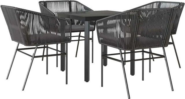 vidaXL 5-teilige Garten-Essgruppe aus Poly Rattan mit Glasplatte und Kissen in Schwarz und Dunkelgrau - Bild 1