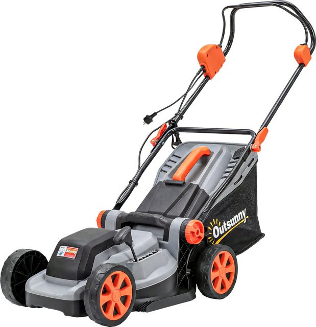 Outsunny Elektro Rasenmäher mit 1200 W, 34 cm Schnittbreite, 35 l Fangkorb und Mulchfunktion in Grau - Bild 1