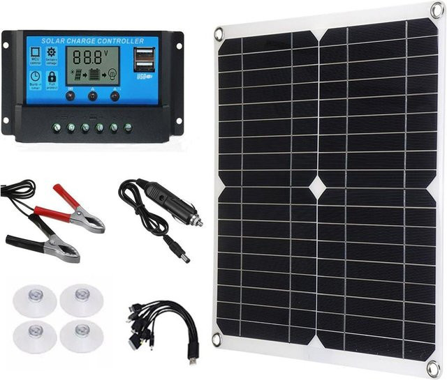 Aneng Monokristallines Solarpanel-Set mit 60A Controller und Dual-USB-Handy-Ladegerät, 18 V 25 W, wasserdicht, bunt - Bild 1
