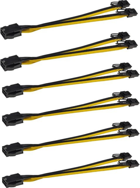 Ninth World 6er Set PCI-E 6pin auf Dual 8pin 6+2 Y-Splitter Adapter Kabel für Grafikkarte in Schwarz - Bild 1