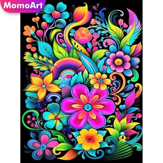 Momoart Diamant-Mosaik Blume DIY Kreuzstich-Set, buntes floral Design mit runden Steinen zur Handarbeit und Dekoration - Bild 1
