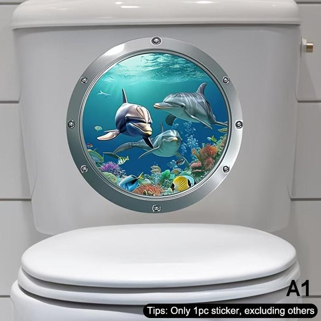 Selbstklebende Unterwasserwelt Wandaufkleber mit Meeresbewohnern in Blau und Multicolour, Wasserdicht und Wiederverwendbar für dein Badezimmer - Bild 1