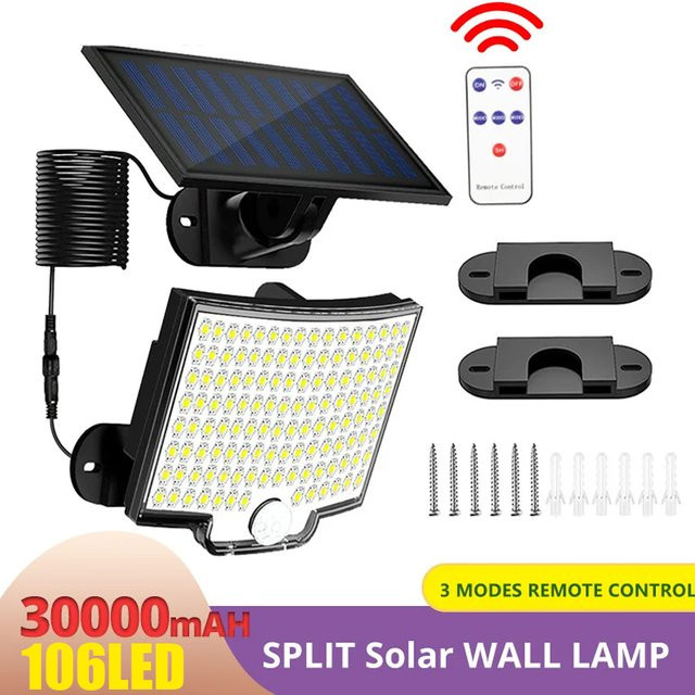 LONGRIVER Solarlampe mit 106 LED und Bewegungsmelder, wasserdichte LED Wandleuchte für Garten und Garage in Schwarz und Weiß - Bild 1