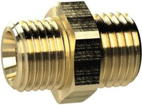 Riegler Doppelgewindenippel aus Messing in Gold, M16x1,5 a., SW 19 - Bild 1
