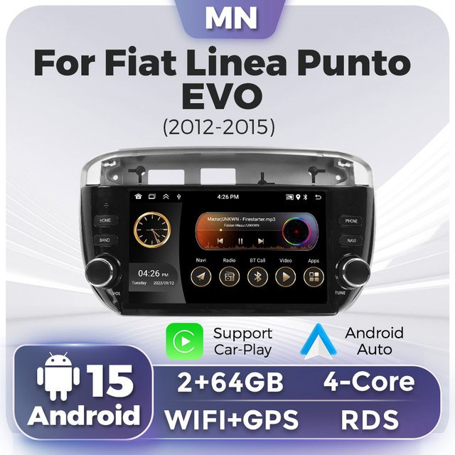 NAVIFANS Android 15 2-DIN-Autoradio für Fiat Linea Punto EVO 2012-2015 mit GPS-Navigation und Multimedia-Player in Schwarz - Bild 1