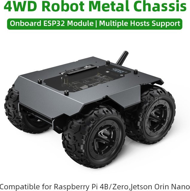 Wave Rover flexibles und erweiterbares 4WD mobiles Roboter-Chassis mit ESP32-Modul in Schwarz für Raspberry Pi 4B Zero und Jetson Orin Nano - Bild 1