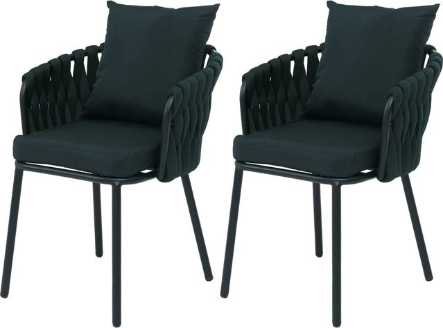 MCW 2er-Set Aluminium-Gartenstühle P89 mit Seilgeflecht und Polsterkissen in Grün - Bild 2