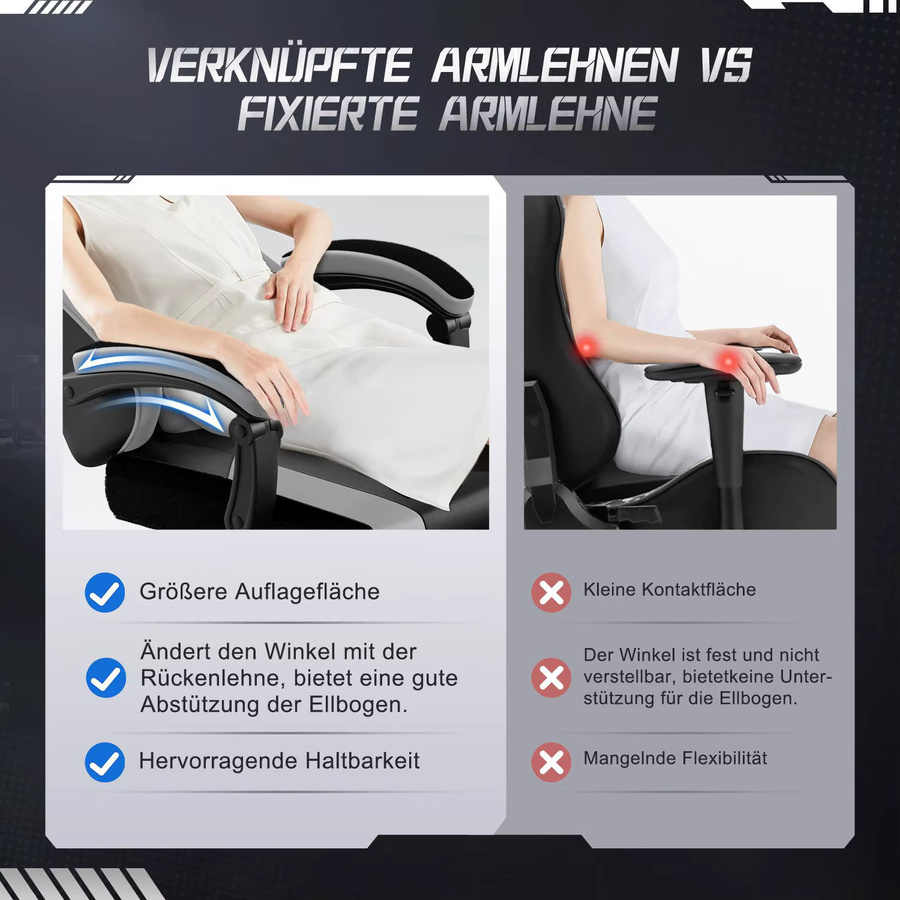 Hiazurm Gaming-Stuhl ergonomisch in Blau-Schwarz mit verstellbarer Kopfstütze, Lendenkissen und Armlehnen aus Kunstleder - Bild 4