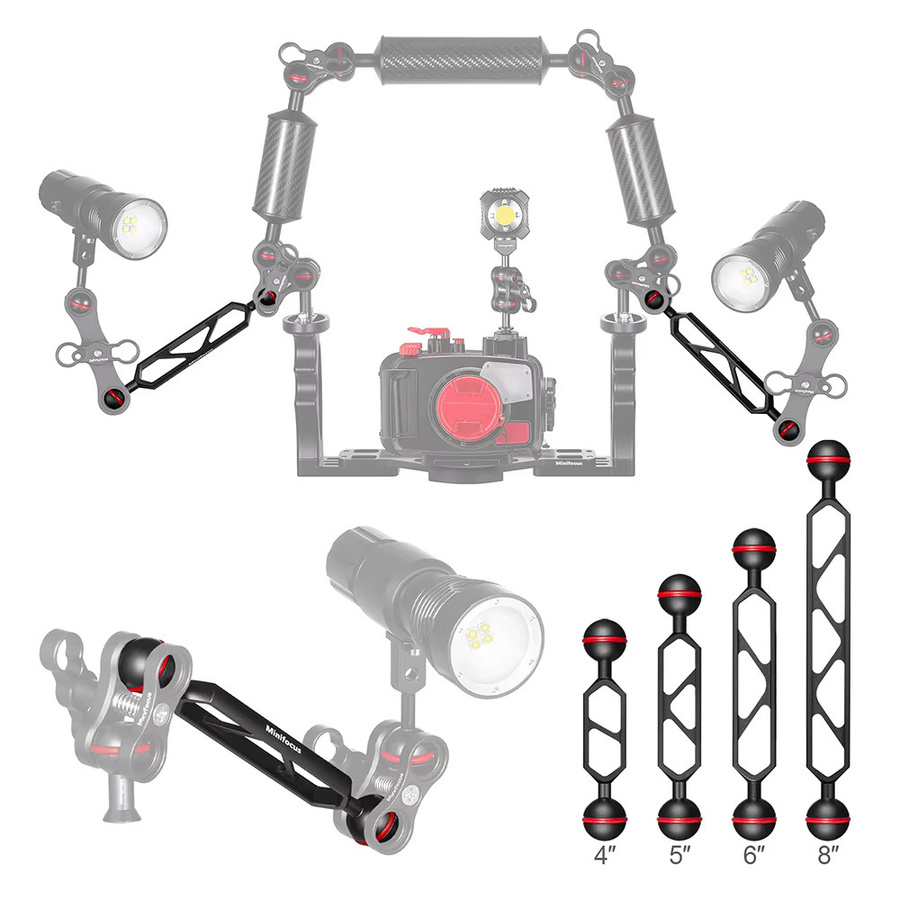 MINIFOCUS Tauchlicht-Doppelarmsystem-Anschluss mit doppelter 2,5 cm Kugelkopfverlängerung für Kameraablage und Tauchlampen, Schwarz - Bild 5