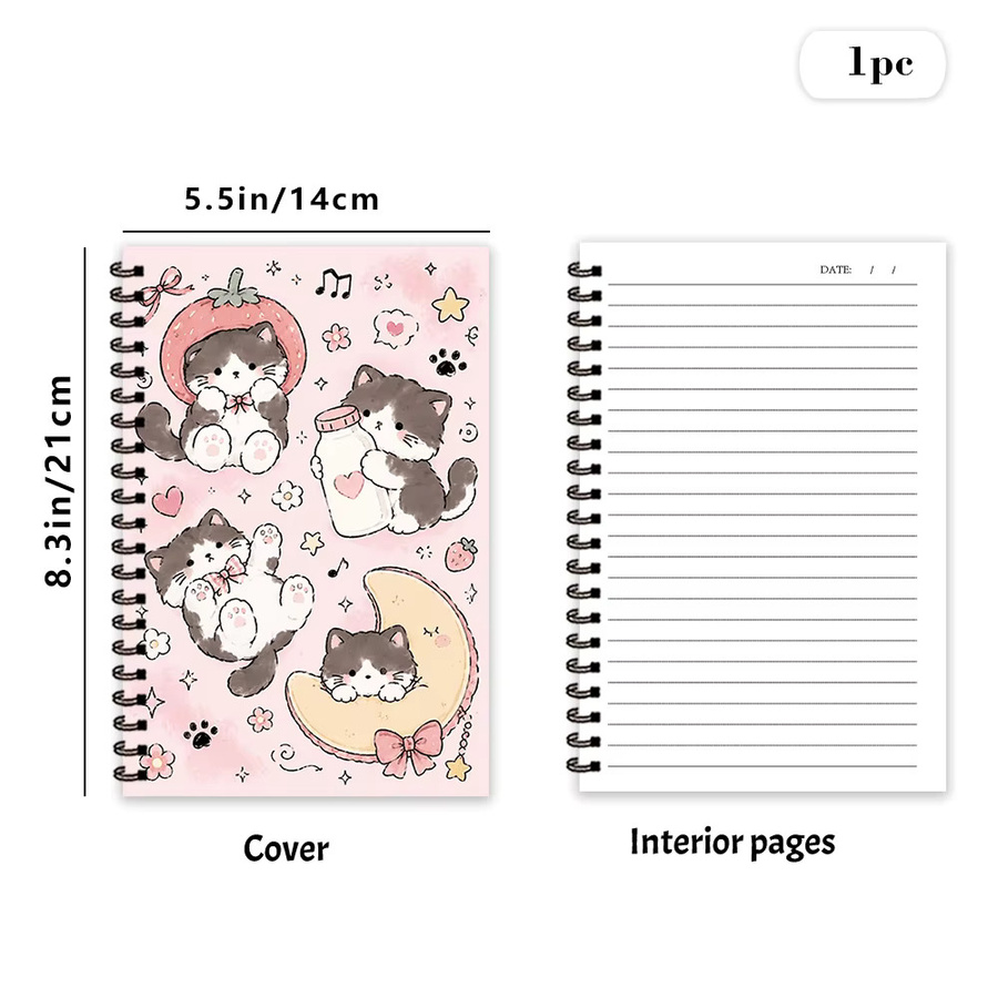 Notizbuch mit Erdbeer-Katzen-Motiv in Pink, Softcover mit linierten Seiten aus Papier und Karton-Einband - Bild 2
