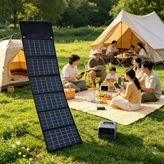 EESBAO Tragbares Solarladegerät 50W Faltbare Powerbank mit USB-C und DC-Ausgängen in Schwarz für Outdoor und Camping - Bild 1