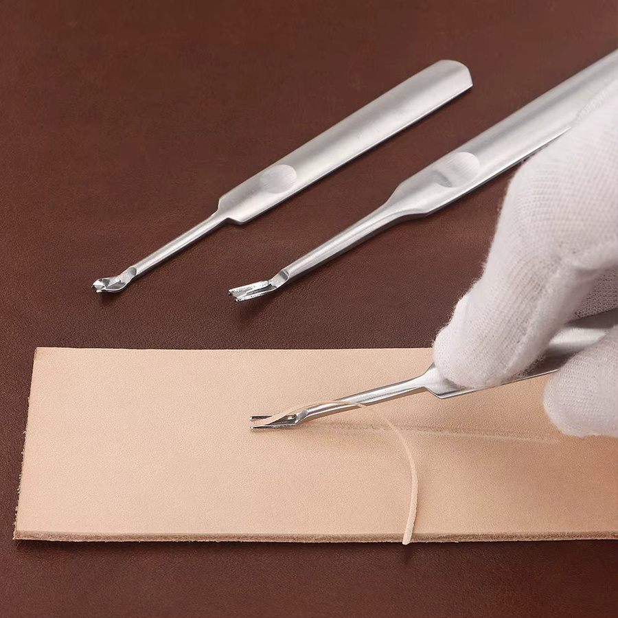 QJH Premium Schlitzwerkzeug-Set aus Edelstahl und Leder in Silber mit Groover, V- und U-förmigen Werkzeugen sowie Kantenschälmesser für DIY-Stanzarbeiten - Bild 5