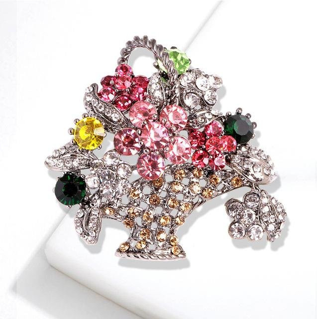 YIRAN Jewelry Brosche, Blumenkorb, Bunte Strass, Damen, gray - Bild 1
