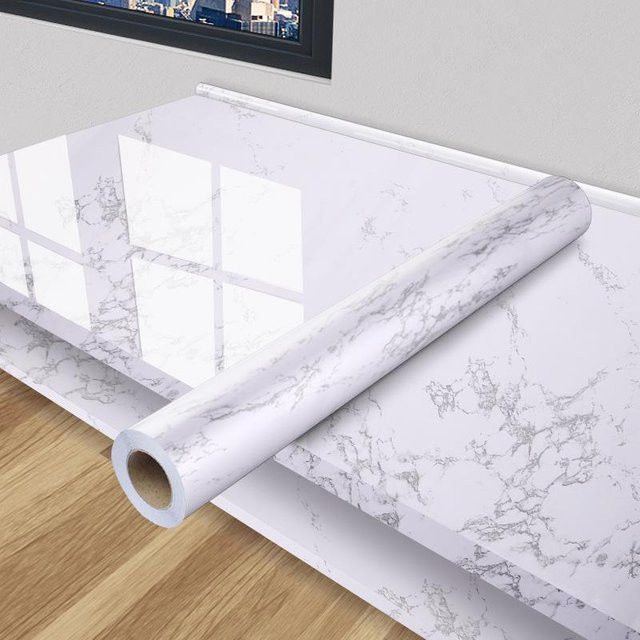 Selbstklebende Marmor Tapete von Chocolate Home in Weiß, Ölresistente Küchenfolie aus Vinyl für Herd, Schrank und Tischplatten, Breite: 40 cm, Länge: 10 m - Bild 1