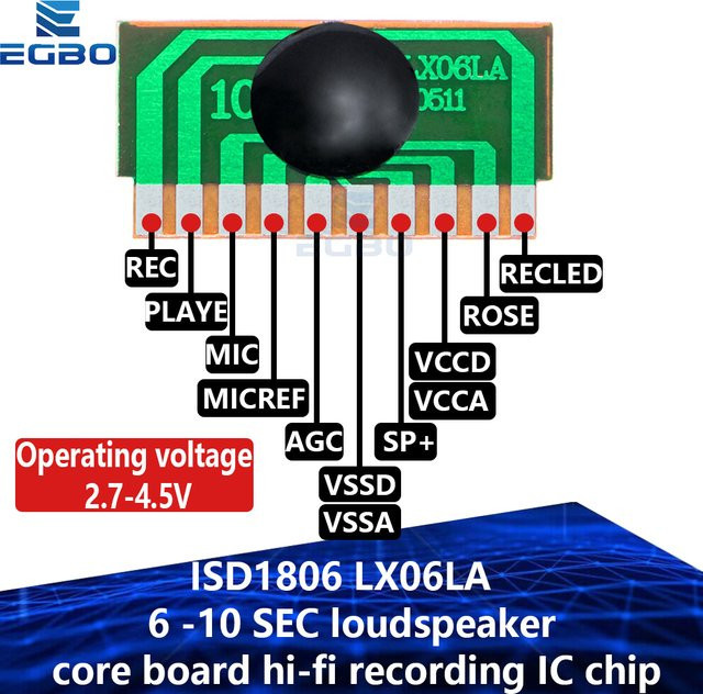 EGBO ISD1806 LX06LA 6 ~ 10 SEC Lautsprecher-Kernplatine mit Hi-Fi-Aufnahme-IC-Chip - Bild 1