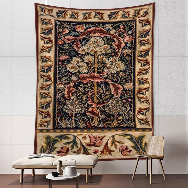 Binchi Outdoor Equipment Wandteppich mit Blumen und Blättern in Bohemian Stil, abstrakte florale Kunst, mehrfarbig, B: 95 cm, H: 70 cm - Bild 1