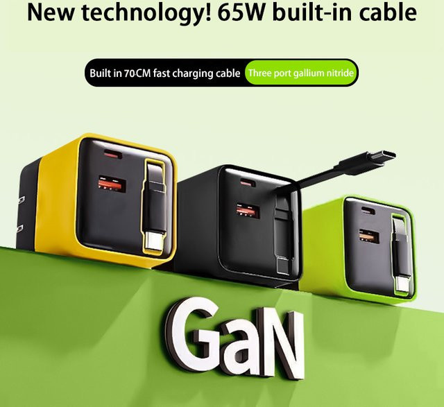 BMAD 65 W GaN-Schnellladegerät mit integriertem USB-C-Kabel in Grün - Bild 1