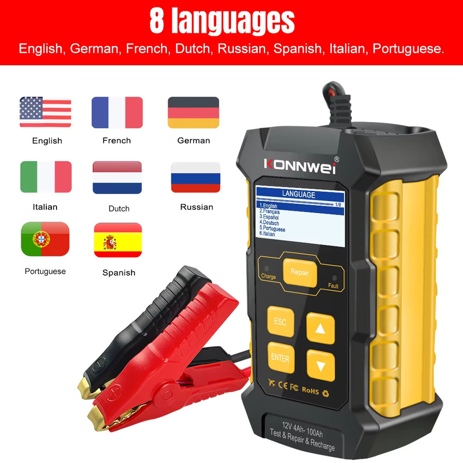 KONNWEI KW510 3-in-1 Autobatterietester und Ladegerät mit Puls-Reparaturfunktion für AGM, Gel und Blei-Säure Batterien, Schwarz - Bild 6