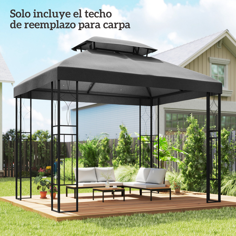 Outsunny Ersatzdach für Pavillon mit zweistufigem Dach und UV-Schutz, Dunkelgrau, B/T: 4 x 3 m - Bild 2