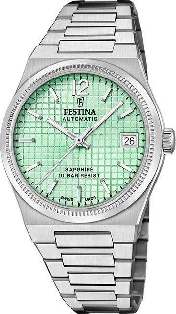 Festina Damenuhr Automatik, Edelstahl, Grün, 35 mm, 10 ATM - Bild 1