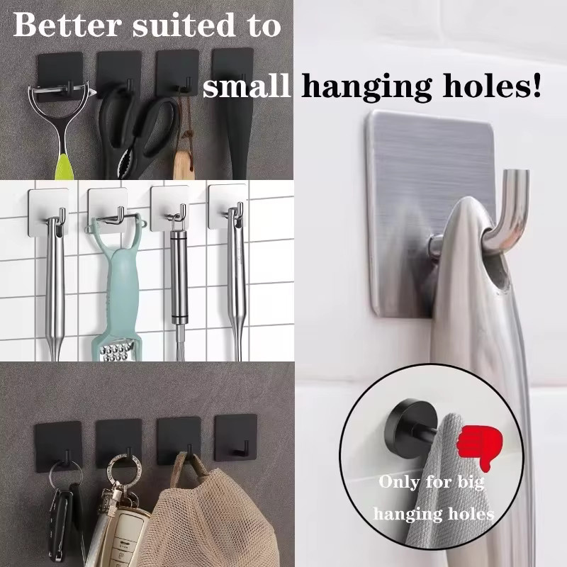 QUHE Selbstklebende Wandhaken aus Edelstahl in Silber als Handtuchhalter und Kleideraufhänger - Bild 3