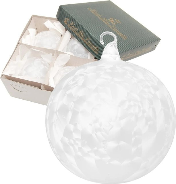 Krebs Glas Lauscha Weihnachtsbaumkugeln Eislack 4er-Set in Silber Transparent Weiß, Durchmesser: 11 cm - Bild 1