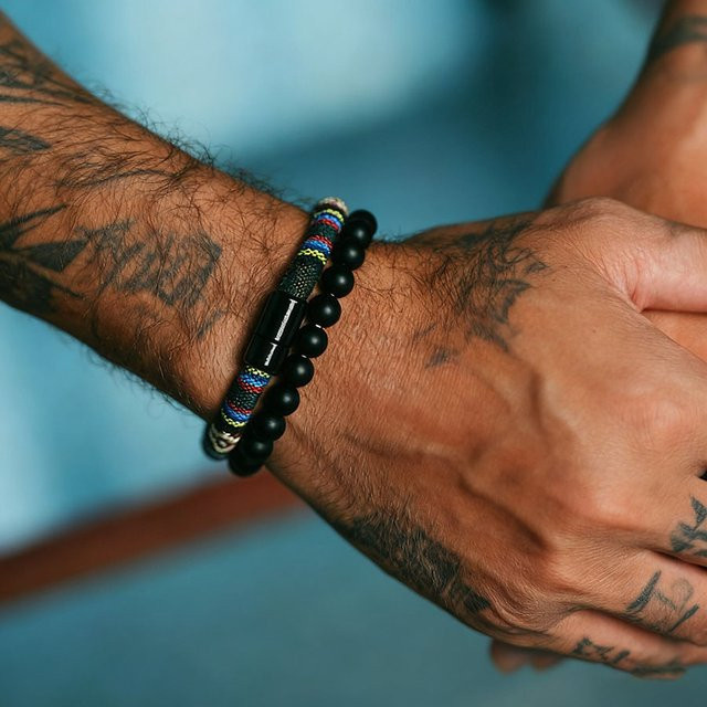 Noter Armband, 2 Teile, Stein Perlen, Magnetische Schnalle, Herren - Bild 1