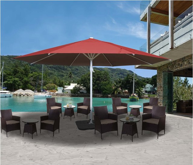 MCW Gastronomie Marktschirm Carpi II mit Ständer, Farbe Rot, Durchmesser: 5 m, Material: Polyester und Alu, Mast: weiß - Bild 1