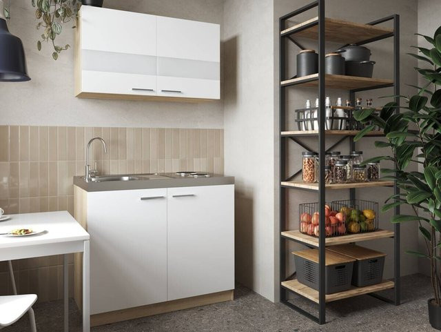 Respekta Pantry-Küche Merle in Weiß und Eiche mit Glaseinlagen, B/H/T: 100 x 200 x 60 cm - Bild 3