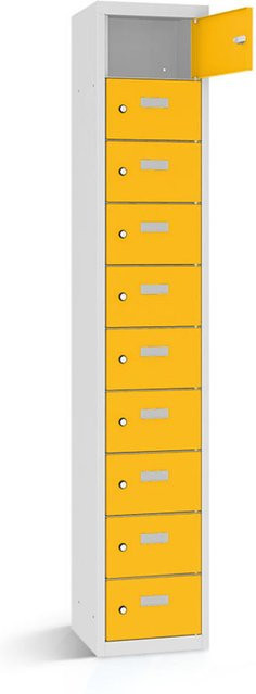 rotstahl Wertfachschrank mit 10 Fächern und Schwenktüren, gelb, B/T/H: 32,5 x 50 x 180 cm - Bild 1