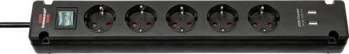 Brennenstuhl Bremounta Steckdosenleiste 5-fach mit 2 USB-Anschlüssen und 3 m Kabel, Schwarz, B: 430 mm, H: 70 mm, T: 80 mm - Bild 1