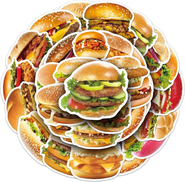 50 Stück wasserfeste Hamburger-Aufkleber HD-Graffiti-Sticker in Multicolour für Tablets, Tagebücher und Kopfhörer von BulingBulingStickers Store - Bild 1